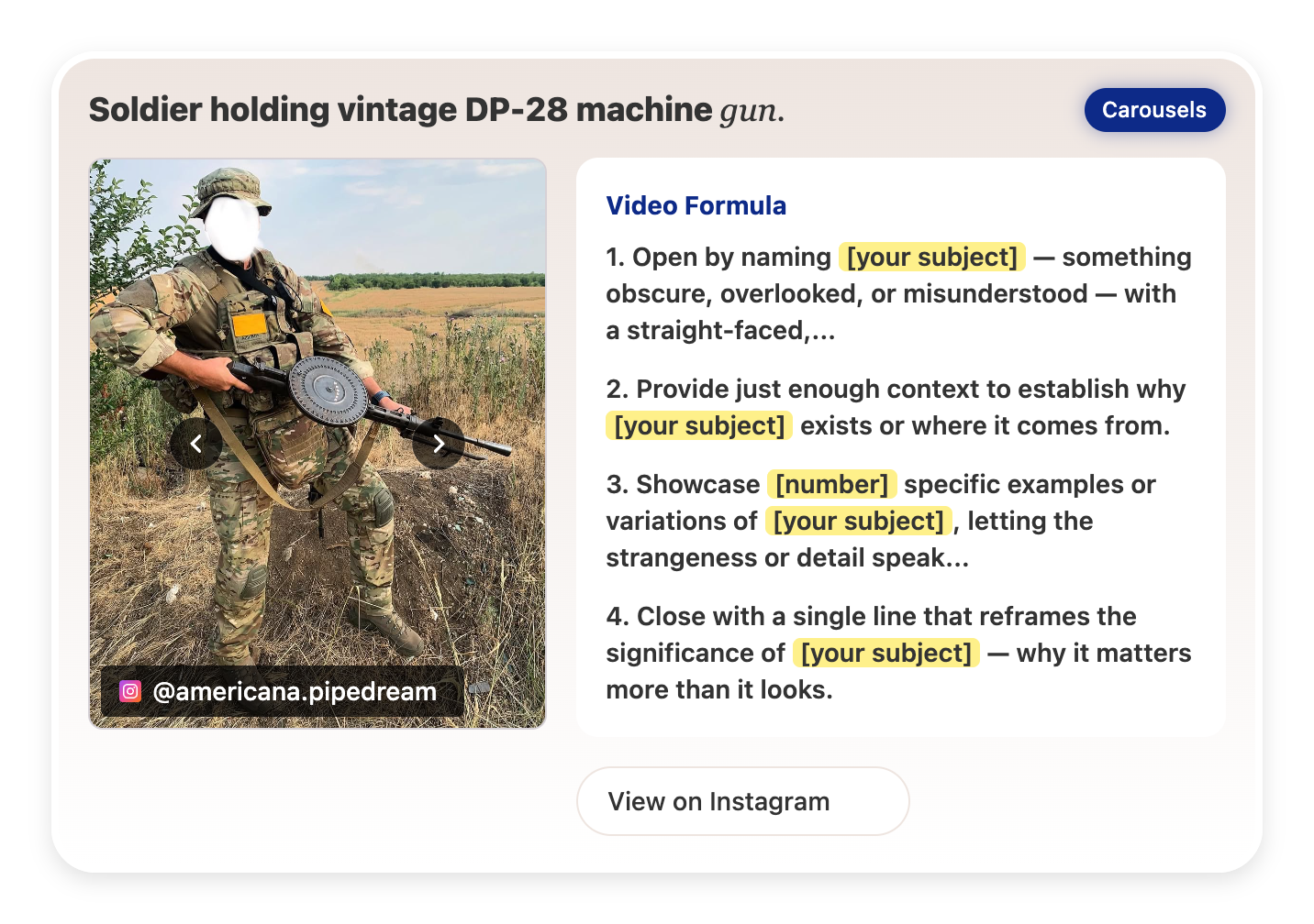 Soldier holding vintage DP-28 machine gun.