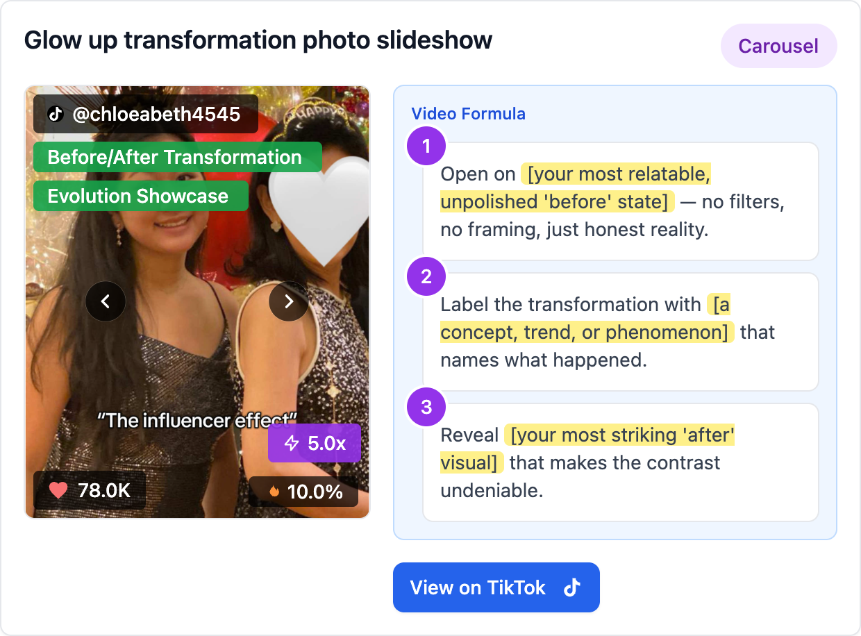 Glow up transformation photo slideshow