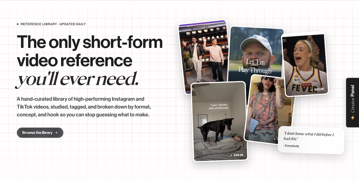 VideoDatabase — A curated library of high-performing Instagram and TikTok videos, analyzed by format,…